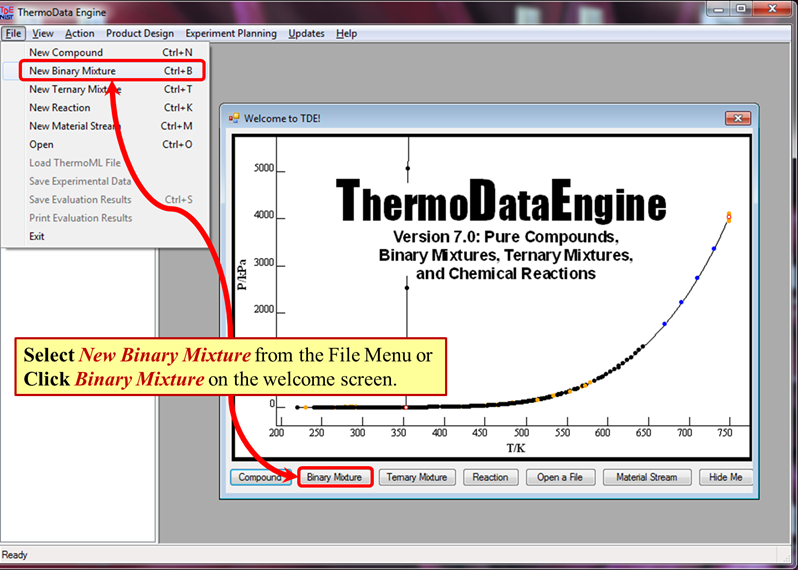 select New Binary Mixture from the File menu or welecome screen, or use Control + B to start a new binary mixture.